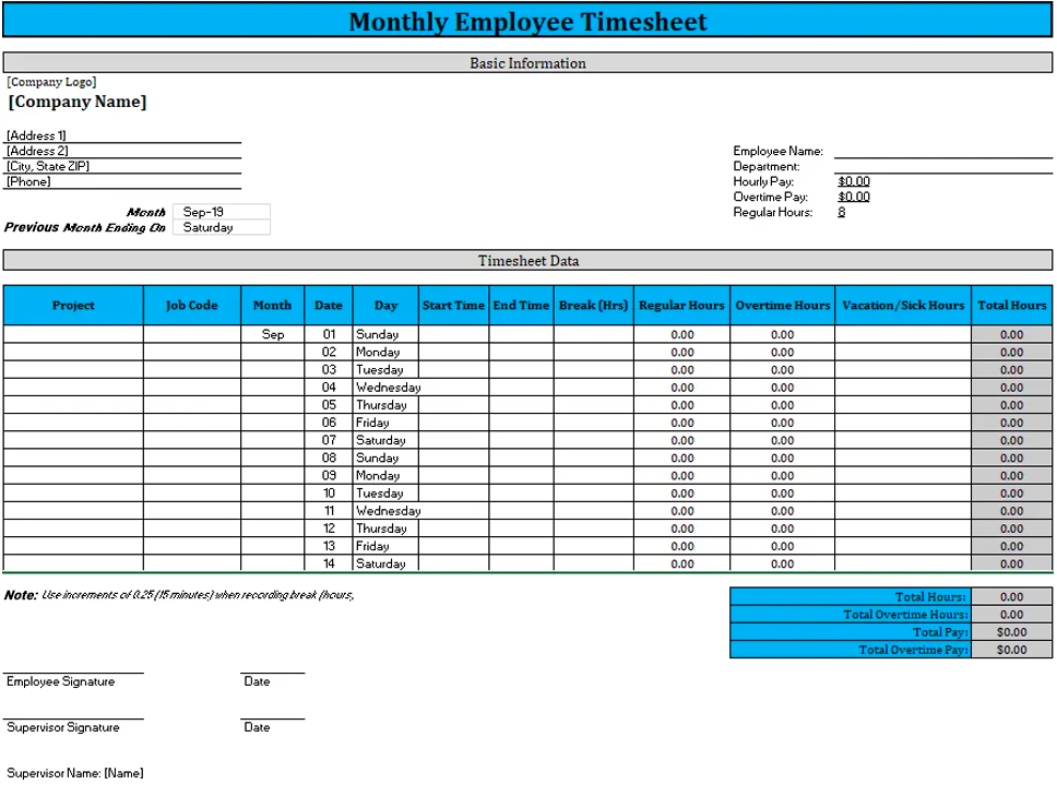 Download Free Monthly Timesheet Template Replicon
