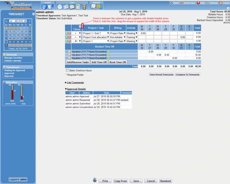 Unable To Expand The Client Project Task Activities Or Other Columns In In Out Timesheet Replicon