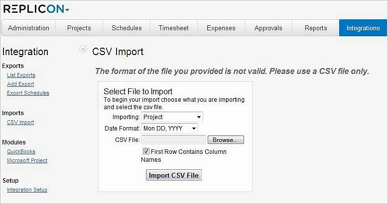 File Format Error While Importing A Csv File Into Web Timesheet Replicon 8158