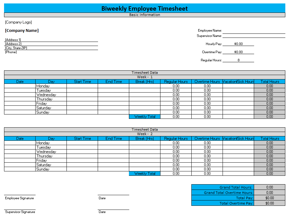 Download Free Bi Weekly Timesheet Template Replicon